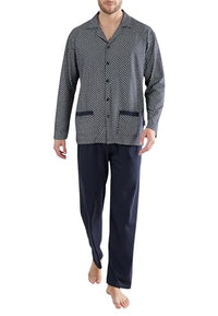 Thumbnail for Götzburg Men's Pyjamas, Long Sleeve, Cotton, Single Jersey, Navy, Printed 62 on Sale