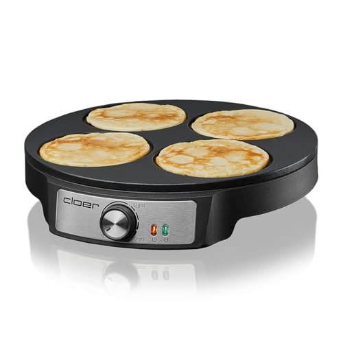 Cloer 6620 Crêpe Maker, for sweet or savory crepes with 29 cm diameter, 1200 W, non-stick coating, including wooden batter spreader and spatula, black on sale