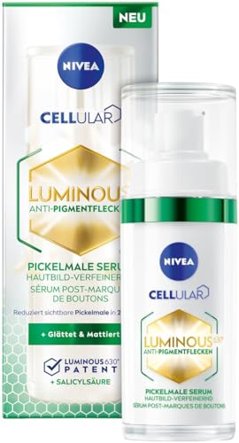 NIVEA Serum gegen Pigmentflecken und Pickelmale, mattierende Gesichtspflege mit Salicylsäure für ebenmäßige Haut, Cellular LUMINOUS630 Anti-Pigmentflecken Pickelmale Serum (30 ml) im Sale