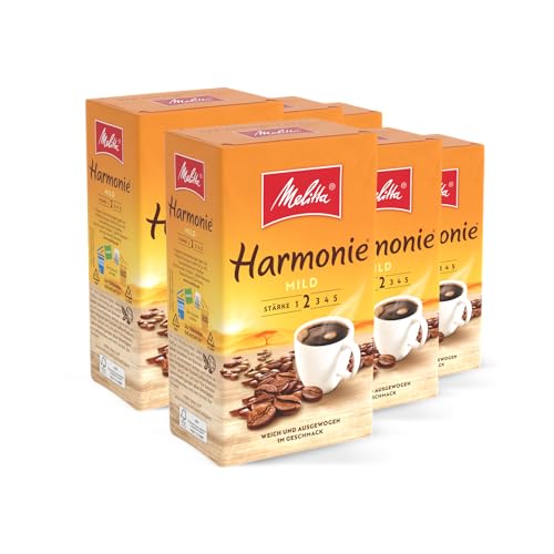 Melitta Harmonie Mild Filter-Kaffee 6 x 500g, gemahlen, Pulver für Filterkaffeemaschinen, milde Röstung, geröstet in Deutschland, im Tray