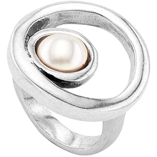 UNOde50 metal ring coated with sterling silver and pearl crystal on sale