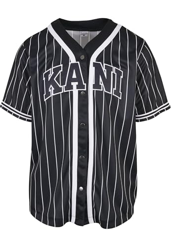 Karl Kani Herren KM221-115-1 Serif Pinstripe Baseball Shirt Black im Sale