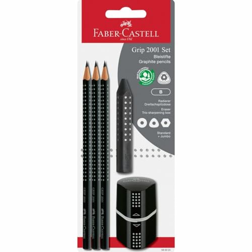 FABER-CASTELL 580073 - Bleistifte Set Grip 2001, 5-teilig mit 3 Bleistiften, Radiergummi und Spitzer, rose shadows im Sale
