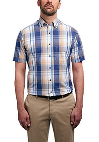 Thumbnail for ETERNA Regular Fit Casualhemd Kurzarm Button Down Kragen Seersucker Karo blau im Sale