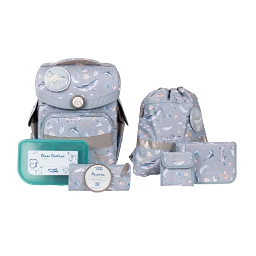 SCHOOL-MOOD - Schulranzen Set Aqua, 7-teilig - Timeless Air+ - ergonomischer Schulranzen Jungen & Mädchen - Schultasche für Kinder in der 1. bis 4. Klasse - Aqua (Nordic Collection), Einheitsgröße im Sale