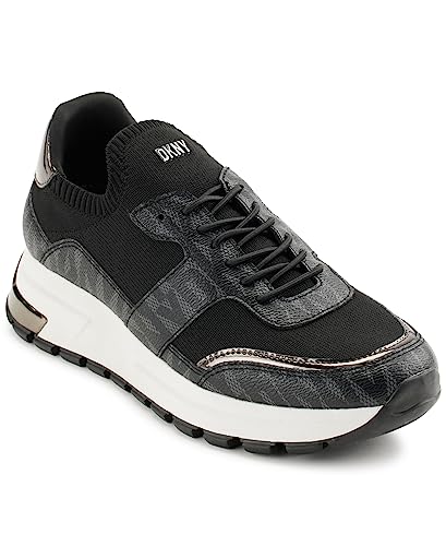 DKNY women's Maida lace up sneaker, black/dark gunmetal, EU on sale