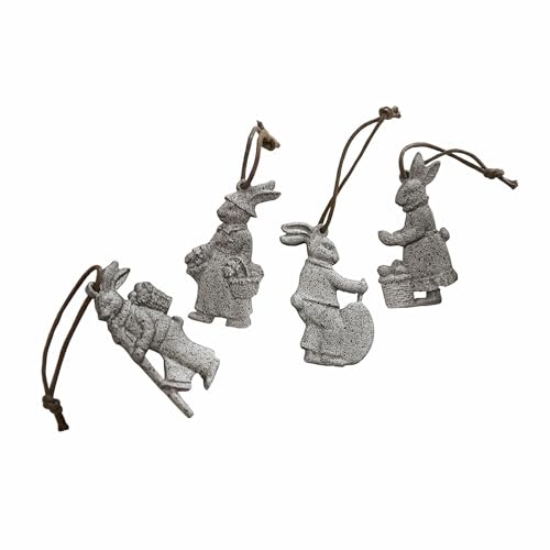 Loberon Anhänger 4er Set Pierre, handbemalt, Häschen-Anhänger, liebevolle Detailgestaltung, Ostern, Osterfest, Osterdekoration, Polyresin, Polyester, antikgrau im Sale