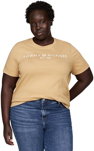 Tommy Hilfiger CRV REG Corp Logo C-NK SS Langarmhemd Damen, Khaki (Classic Khaki), 50 im Sale