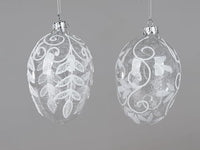 Thumbnail for 2er Satz Glasei hängend, 12cm 2 Motive Sortiert mit Ranke + Seidenfäden aus klarem Glas mit Ornamenten veredelt im Sale