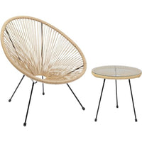 Thumbnail for Kare Design Acapulco Garden Furniture Set, Set of 2, Natural, Indoor and Outdoor Seating Group in Retro Design, Armchair with Side Table, Lounge Furniture for Balcony, Garden, Terrace, Black Steel Frame, Glass on Sale