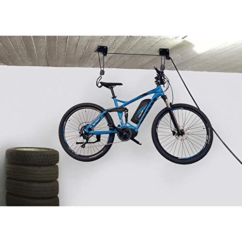 FISCHER Fahrradlift Profi Plus | Tragkraft bis 57 kg | Fahrradhalterung | Deckenhalterung für Fahrräder und E-Bikes | Bis zu 4 m Deckenhöhe | mechanisch | Deckenlift, Schwarz im Sale