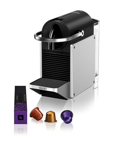 Nespresso De'Longhi Pixie EN127.S Kaffekapselmaschine, zwei Direktwahltasten, ECO-Modus, kompaktes Design, 19 Bar Drucksystem, 1260W, Silber/Schwarz im Sale