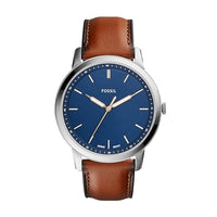 Thumbnail for Fossil Minimalist uhr für Herren, Quarzwerk mit Edelstahl- oder Lederarmband, Blau und Braun, 44 im Sale