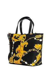Thumbnail for VERSACE JEANS COUTURE Chain Couture Gold shopping bag, faux leather, baroque pattern, gold-tone finish, interior logo patch, main compartment, hook closure, carrying handles, baroque, black, on sale