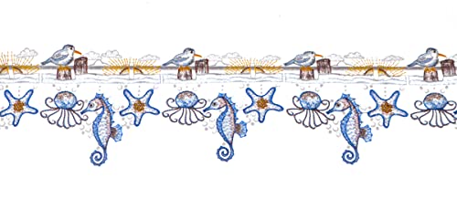 Plauener Spitze Stangendeko Maritim Muscheln Seepferdchen blau (17x64 cm) im Sale