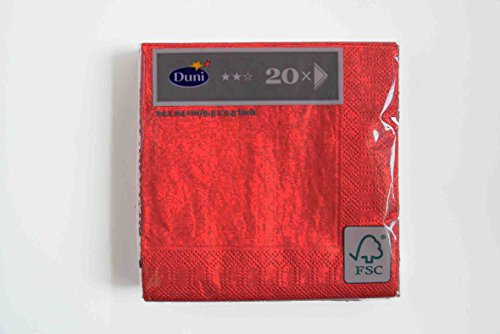 Duni Cocktail Napkins 3-ply Tissue Plain Red, 24 x 24 cm, 20 pieces