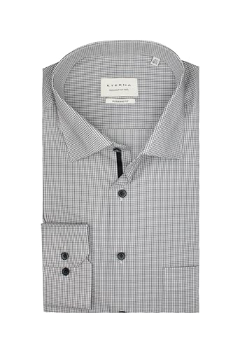 ETERNA Herren Langarm Hemd Modern Fit | Anthrazit kariert | Bügelfrei, Knitterfrei, 100% Baumwolle | Kent-Kragen im Sale