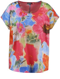 Thumbnail for Samoon Damen Blusenshirt aus Bio-Baumwolle Kurzarm, überschnittene Schultern floral Digital Blue Gemustert 48 im Sale