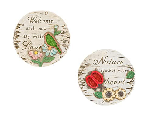 Invero Dekorative Trittsteine für den Garten, Vogel- und Bienen-Design, lebendig, für den Außenbereich, Beton, rund, Dekoration für Boden oder Wand, ideal für alle Gärten, Terrasse, 17.5 cm, 2 Stück im Sale