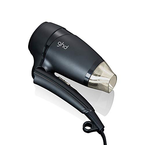 ghd flight travel hair dryer, small hair dryer with worldwide voltage adjustment and centering nozzle, overheat protection, powerful, compact, black