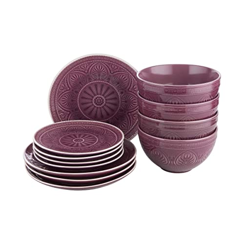 BUTLERS SUMATRA 12-piece stoneware dinnerware set for 4 people | 4 bowls, breakfast plates, and dinner plates | patterned tableware | dishwasher and microwave safe on sale