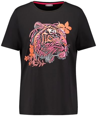 Samoon Damen T-Shirt mit Tigerkopf Kurzarm Frontprint Black Gemustert 50 im Sale