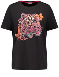Thumbnail for Samoon Damen T-Shirt mit Tigerkopf Kurzarm Frontprint Black Gemustert 50 im Sale