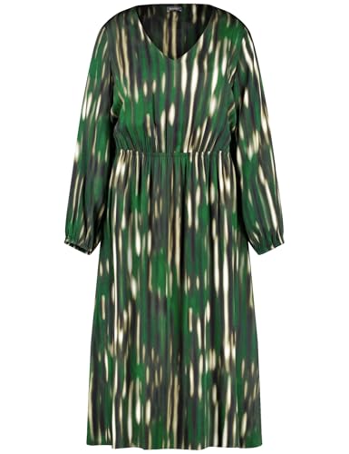 Samoon Damen Midikleid mit V-Ausschnitt Langarm, weiter Arm, elastischer Ärmelsaum Gemustert wadenlang Treetop Green Gemustert 50 im Sale
