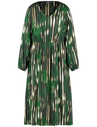 Thumbnail for Samoon Damen Midikleid mit V-Ausschnitt Langarm, weiter Arm, elastischer Ärmelsaum Gemustert wadenlang Treetop Green Gemustert 50 im Sale