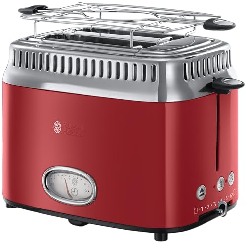 Russell Hobbs Wasserkocher [1,7l, 2400W] Retro Rot & polierter Edelstahl (Schnellkochfunktion, Wassertemperaturanzeige im Retrodesign, außenliegende Wasserstandsanzeige) Vintage Teekocher 21670-70 im Sale
