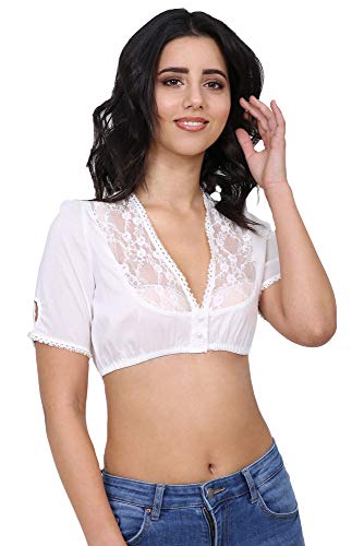 Krüger Collection Women's Dirndl Blouse Erika with V-Neck 28183 - Ecru on Sale
