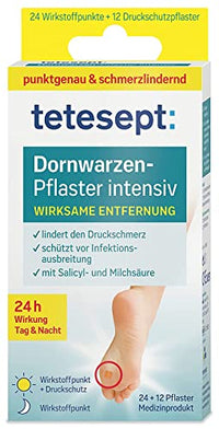 Thumbnail for tetesept Dornwarzen Pflaster Intensiv – Dornwarzenpflaster zur wirksamen Entfernung – effektiv mit Milch- und Salicylsäure – 2x12 Wirkstoffpunkte + 12 Druckschutzpflaster