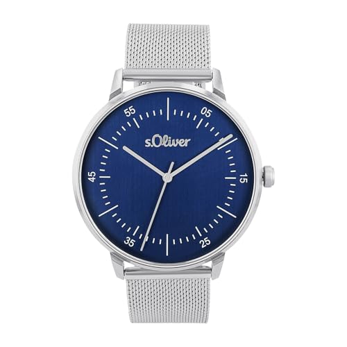 s.Oliver Armbanduhr Herren Quarzuhr analog, mit Edelstahl Armband, Silber, 5 bar wasserfest, Kommt in Uhren Geschenk Box, 2036543 im Sale
