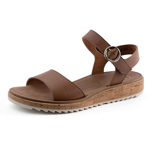 Paul Green Damen, Frauen Sandaletten,offene Schuhe,Strandschuhe,Sommersandalen,bequem,flach,Sommerschuhe,Mittelbraun (JA),39 im Sale