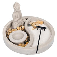 Thumbnail for Invero Buddha Ornament Statue Deko Set Brenner - Grauer runder Teller mit Teelichthalter, Steinen, Sand und Rechen (19 x 19 x 12 cm) im Sale