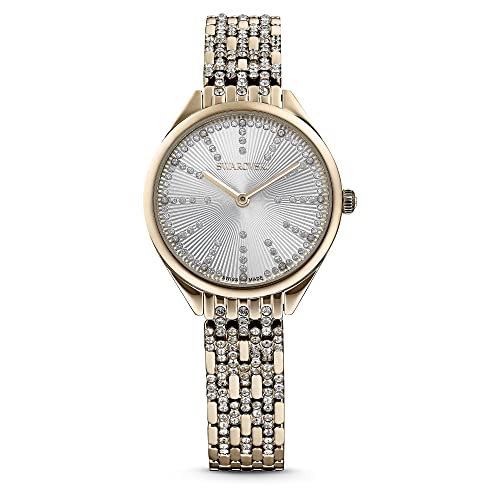 Swarovski Attract watch, stainless steel ladies' watch with gold-colored case, white dial, Swarovski crystals and metal bracelet on sale