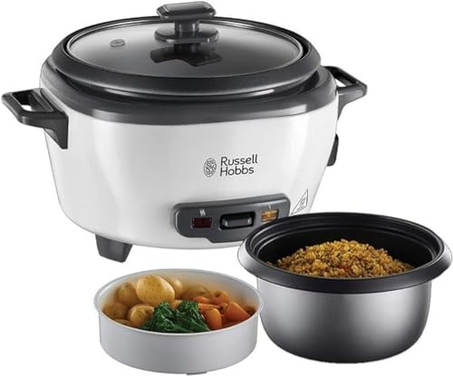 Russell Hobbs Reiskocher klein [medium] 0,8l inkl. Dampfgarer -Einsatz (Warmhaltefunktion, antihaftbeschichteter Gartopf, Reislöffel & Messbecher, Schongarer für Gemüse & Fisch etc.) 27030-56 im Sale