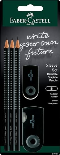 Thumbnail for FABER-CASTELL 217059 - Bleistifte Set Sleeve, mit Spitzer, Radiergummi und 3 Bleistifte, Schreibset Grip 2001 schwarz im Sale