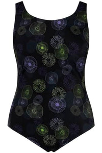 Thumbnail for Ulla Popken Damen, Quallen, Schwimmerform, ohne Softcups Badeanzug, Outerspace (Ersatzfarbe), 58 im Sale