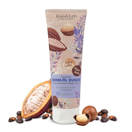 Jean &amp; Len Cream-Oil Shower Cocoa Butter Macadamia, pH-skin ideal, rich shower experience, with valuable cocoa butter extract and macadamia nut oil, vegan shower gel, without parabens &amp; silicones, 250 ml on sale