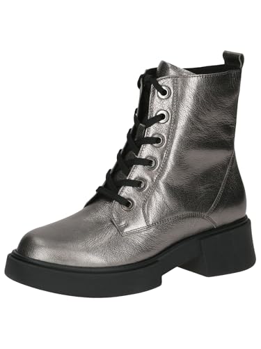 CAPRICE Damen Stiefeletten zum Schnüren aus Leder mit Reißverschluss, Metallisch (Stone Metallic), EU im Sale