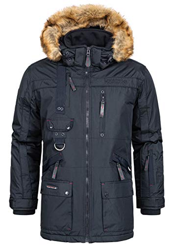 Geographical Norway Chirac Men - Men's Warm Waterproof Parka - Coat Thick Hood Fur Outdoor - Warm Windproof Jacket Winter Outdoor Lining - Jacket Men (Black L) on Sale