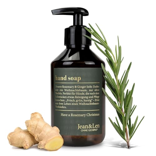 Jean &amp; Len Hand Soap Rosemary &amp; Ginger, in the Christmas Edition, cleanses stressed hands, ideal as a gift, liquid soap in a refillable pump dispenser, without parabens &amp; silicones, 250 ml on sale