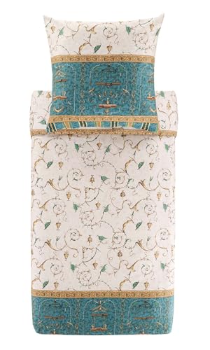 Bassetti OPLONTIS bed linen + 1 pillowcase made of 100% cotton satin in the color Green V2, dimensions: 135x200 + 1 pillowcase 80x80 cm - 9331440 on sale