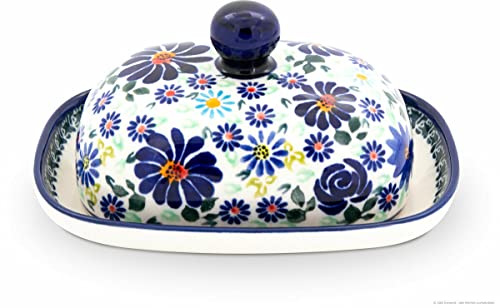 Bunzlauer Keramik kleine Butterdose für 125g, oval, H = 8.0 cm, Ø 12.0 x 15.7 cm Dekor DU126