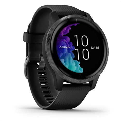 Garmin venu – wasserdichte GPS-Fitness-Smartwatch mit AMOLED Display, Trainingsplänen und animierten Übungen. 20 Sport-Apps, Herzfrequenzmessung, 5 Tage Akkulaufzeit, Schiefer/Schwarz im Sale