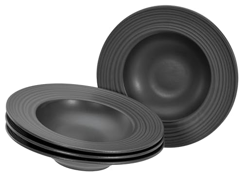 CreaTable, 21821, Lava Stone black series, 4-piece tableware set, stoneware plate set, dishwasher and microwave safe, Made in Portugal on sale