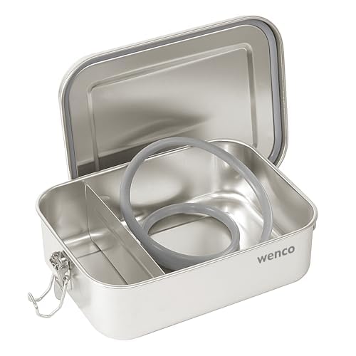 wenco Lunchbox aus Edelstahl, Mit 2 Fächern, Brotdose groß mit 850ml Fassungsvermögen, Wasserdicht, Spülmaschinengeeignet, inkl. Ersatz-Silikonring, 18,5 x 14 x 5,5 cm, Silber im Sale