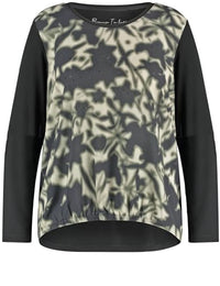 Thumbnail for Samoon Damen Lässiges Longsleeve mit Frontprint Langarm Gemustert Black Gemustert 46 im Sale