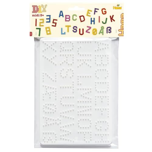Hama Beads 4455 Pegboards Set of 2 for Midi Iron-on Beads with a diameter of 5 mm, letters and numbers in white, creative crafting fun for all ages on sale